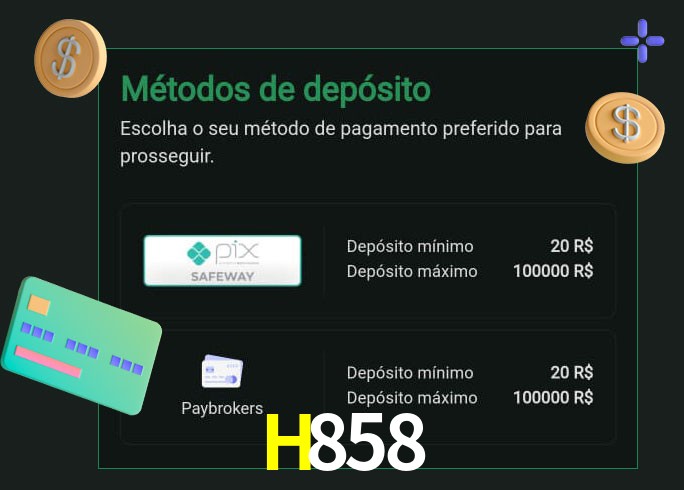 O cassino H858 oferece uma grande variedade de métodos de pagamento